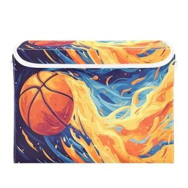 Imagem de STAYTOP Cesto de armazenamento dobrável de basquete com tampa, caixa de armazenamento decorativa, organizador de cubos, cestas de armazenamento para quarto, armário e sala de estar