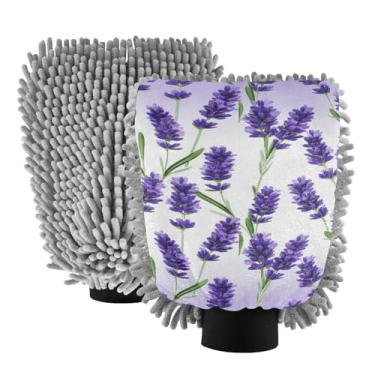 Imagem de STAYTOP Luvas de lavagem de carro com flores de lavanda, 2 peças, luvas de microfibra de chenille, sem arranhões, panos de esponja de lavagem ultra absorventes para carros, limpeza doméstica - G