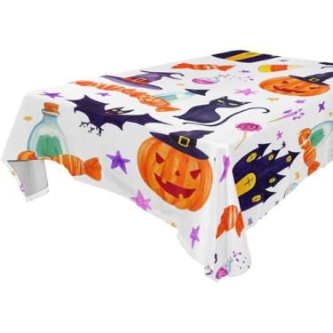 Imagem de Burbuja Toalha de mesa com elementos de Halloween, toalha de mesa quadrada anti-rugas grossa para decoração de jantar, cozinha, festa, 152 x 152 cm