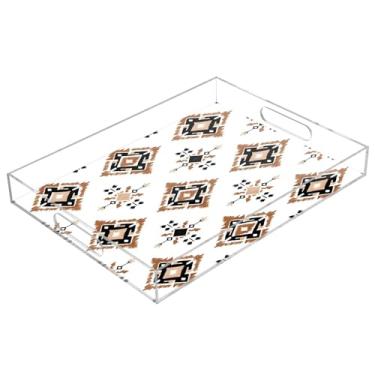 Imagem de STAYTOP Bandeja de servir de acrílico com padrão de tapeçaria nativa americana, 15,7 x 11,20 cm, bandejas decorativas à prova de derramamento, organizador de bancada para café da manhã, chá, comida