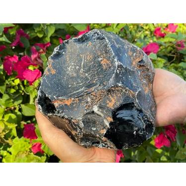 Imagem de Pedras ásperas de obsidiana preta extra grandes, obsidiana preta natural de 7,6 a 25,4 cm, cristais de obsidiana preta crua (4 a 4,5 kg)