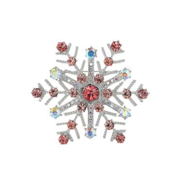Imagem de Broche de floco de neve de cristal para mulheres broches de presente de Natal joias tema de férias de inverno banhado a prata com broche de strass azul verde rosa broche de zircônia cúbica colorido
