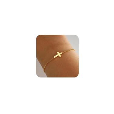 Imagem de Pulseiras cruzadas para mulheres, banhado a ouro 14K, ajustável, caixa fina, corrente de elos finos e joias presentes