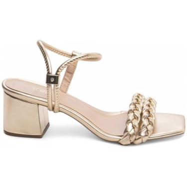 Imagem de SANDALIA FEMENINA TORRICELLA NAPA OURO LIGHT ENFEITE EM ABS PARA AJUSTES SALTO GROSSO MEDIO,NÚMERO 37