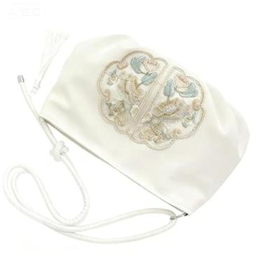 Imagem de Bolsa tiracolo quadrada bordada chinesa elegante bolsa de ombro, Bege, Medium