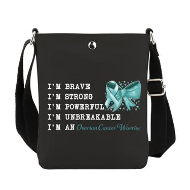 Imagem de VAMSII Presentes de conscientização do câncer de ovário, fita azul-petróleo sobrevivente guerreiro bolsa tiracolo presentes para o mês de conscientização do câncer de ovário, Usovariancross