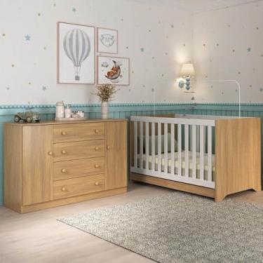 Imagem de Berço Americano 3 em 1 com Cômoda 2 Portas 4 Gavetas Encanto Multimóveis Mp4691 Madeirado