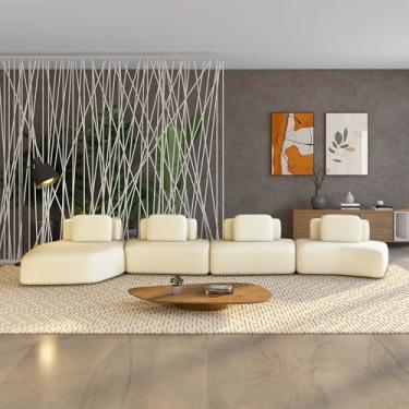 Imagem de Sofá Ilha Sala de Estar Dakota 4 Módulos 626cm Encostos Almofadas Soltas Bouclê OffWhite G33 - Gran Belo