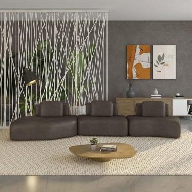 Imagem de Sofá Ilha Sala de Estar Dakota 3 Módulos 484cm Encostos Almofadas Soltas PU Marrom G33 - Gran Belo