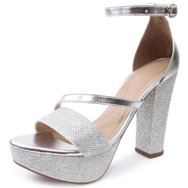 Imagem de Sandália Re&Ton Meia Pata Salto Alto Grosso Brilho Festa Feminina MP42 (Prata, BR, Adulto, Numérico, 33)