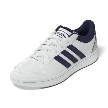 Imagem de adidas Tênis masculino clássico Hoops, Branco/azul escuro/cinza órbita, 42