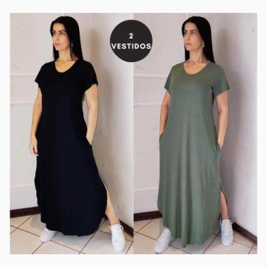 Imagem de Vestido Kit com 2 Plus Size Longo Camisão Confortável Solto Viscolycra