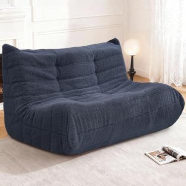 Imagem de Cansunna Bean Bag poltrona de sofá grande, pufe para adultos, cadeira, espreguiçadeira, saco de feijão com espuma viscoelástica para casa, apartamento ou local de jogos (pelúcia azul)