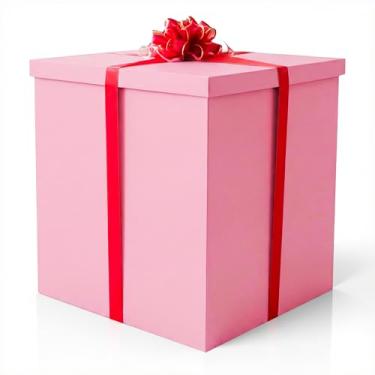 Imagem de Caixa de presente gigante caixa decorativa de papelão rosa com tampa, caixa de presente rosa para surpresa de aniversário, anúncio de gravidez, revelação de gênero, presentes de Natal e outras