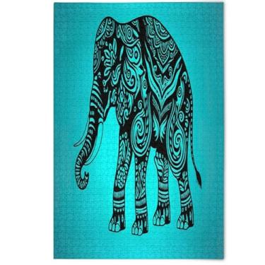 Imagem de Quebra-cabeça azul elefante vintage 500 peças adultos arte colorida família diversão família presentes elefante branco, 500 peças, 52 x 37,8 cm