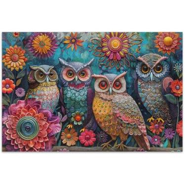 Imagem de Quebra-cabeça de corujas com pintura colorida, 1000 peças, decoração de animais, decoração de animais, presente divertido, bobo, 75 x 40 cm