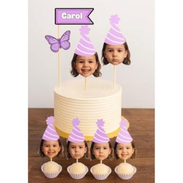 Imagem de Kit Só um Bolinho Personalizado com Rosto + 20 Toppers de Docinho