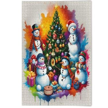 Imagem de Quebra-cabeças para adultos, 1000 peças, árvores de Natal coloridas, bonecos de neve, engraçados, divertidos para adultos, paisagem, arte animal, 1000 peças, 75 x 50 cm