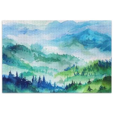 Imagem de Quebra-cabeça de paisagem em aquarela montanhas adultos 500 peças quebra-cabeças engraçados únicos pintura animal