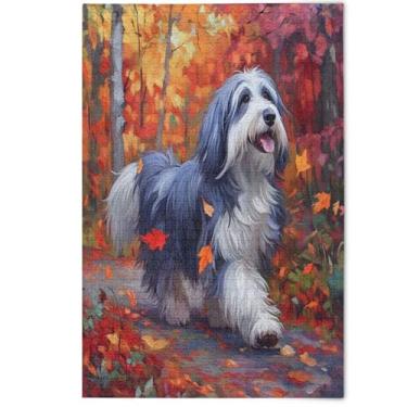 Imagem de Quebra-cabeça cachorro salsicha outono floresta caminho para adultos 500 peças arte animal bonito impressão dura quebra-cabeças para adultos elefante branco presentes quebra-cabeça, 500 peças, 52 cm x