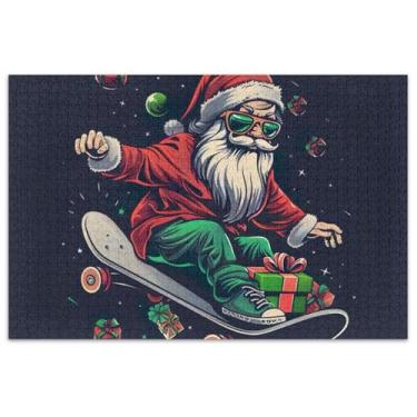 Imagem de Quebra-cabeça de skate de Papai Noel para adultos, 1000 peças, engraçado, floral, paisagem, arte, quebra-cabeça, presentes engraçados