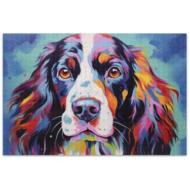Imagem de Pintura de cachorro Springer Spaniel quebra-cabeça 1000 peças adultos arte colorida animal família quebra-cabeça amigos família jogos presentes
