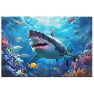 Imagem de Quebra-cabeça azul Sea Shark Reef 1000 peças para adultos arte brinquedo pintura Prime Puzzles elefante branco