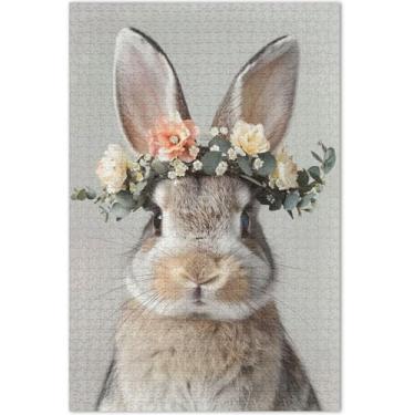 Imagem de Quebra-cabeça fofo coelho coelho flores 500 peças adulto família quebra-cabeça amantes presentes adulto brinquedo floral paisagem