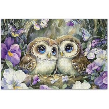Imagem de Quebra-cabeça de corujas com pintura floral, 1000 peças, adultos, desenho animado, animal, difícil, família, para amantes, presentes, 75 x 40 cm