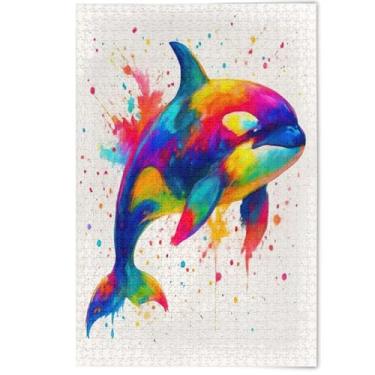 Imagem de Quebra-cabeça colorido golfinho tie dye 500 peças para adultos, divertido bobo difícil paisagem arte, 500 peças, 52 x 37,8 cm
