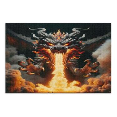Imagem de Quebra-cabeça Flaming Dragon Red, 1000 peças, quebra-cabeças legais para adultos, noite de jogo