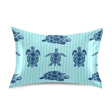 Imagem de Fronhas engraçadas azul escuro tartaruga oceano cetim resfriamento padrão queen king fronha personalizada almofada de cama macia tamanho queen 76.2 cm x 50.8 cm