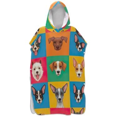 Imagem de Joisal Cachorros coloridos poncho de surfe fofo trocador de roupão adultos praia com capuz toalha de banho reutilizável unissex adulto poncho com capuz