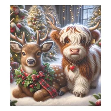 Imagem de Decalque de painel de cozinha de Natal de vaca rena, capas magnéticas de painel de lava-louças 58 cm L x 66 cm A