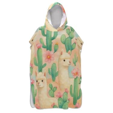 Imagem de TSENQUE Poncho de surfe para adultos trocador de roupas de banho de praia com capuz ponchos femininos leves com capuz lindos lhamas cactos flores pastel