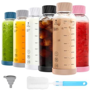 Imagem de Luxfuel Garrafas de vidro de 473 ml com tampas, pacote com 6 garrafas de vidro borossilicato resistentes ao calor com tampa de aço inoxidável e base de silicone antiderrapante para sucos