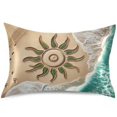 Imagem de Summer Beach Capa de almofada de cetim costeira King Queen padrão deslizante fofa almofada de cama macia tamanho queen, 76 cm x 50 cm