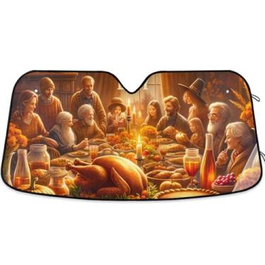 Imagem de Toldo de sol personalizado festivo de comida de peru de ação de graças para para-brisa de carro engraçado dobrável para-brisa dianteiro impressão animal automotivo retrátil M, 139,7 cm x 70,1 cm