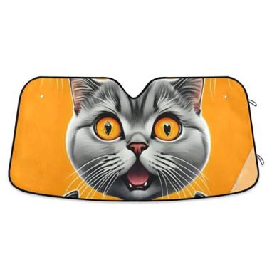 Imagem de Toldo de sol personalizado com rostos de gato fofos laranja para para-brisa de carro protetor solar retrátil dobrável para caminhão dianteiro de carro P 134,6 cm x 59,7 cm