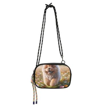 Imagem de Bolsa feminina de primavera floral Chow Chow para cães, bolsa transversal pequena, bolsa de mão sobre o ombro, mini carteira moderna para celular