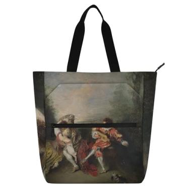 Imagem de Bolsa feminina Jean Antoine Watteau com estampa rococó bolsa de trabalho de lona universitária bolsas reutilizáveis para amantes de livros presentes