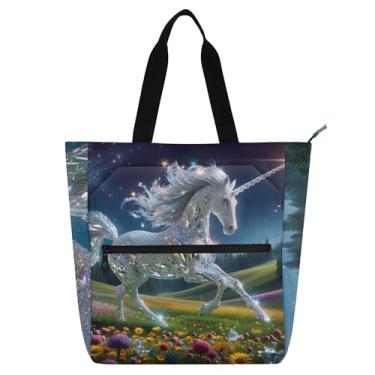 Imagem de Bolsa feminina Diamond Unicorn para trabalho em lona escolar bolsa carteiro bolsas para amantes de livros presentes