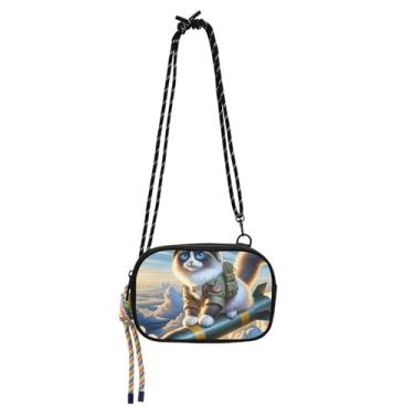 Imagem de Ragdoll Cat Solider Bolsa tiracolo pequena engraçada para mulheres, bolsa de telefone com alça pochete sobre a bolsa de ombro para viagem