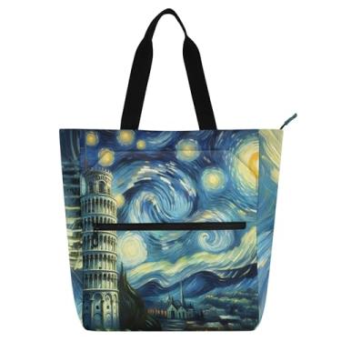 Imagem de GAIGEO Bolsas de trabalho torre noite estrelada para mulheres, sacola de lona, faculdade, escola, professores, presente para amantes de livros