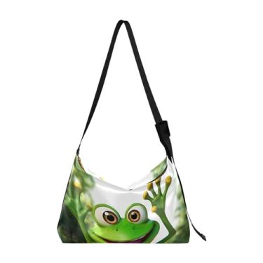 Imagem de Bolsa tiracolo de couro grande com frutas vermelhas maçã, bolsa tiracolo de couro macio para mulheres, bolsa Hobo transversal, Sapo de desenho verde acenando - 2, One Size
