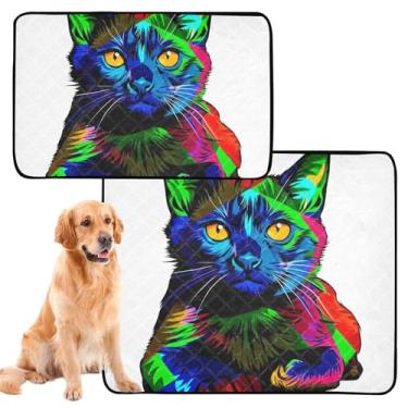 Imagem de Tapete de urina lavável com estampa de gato colorido para cães, à prova d'água, tapetes fofos reutilizáveis para animais de estimação, absorventes de cães, treinamento de penico, médio + grande