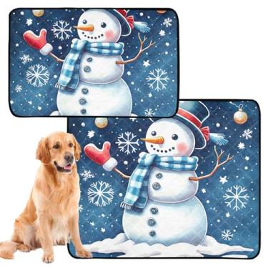 Imagem de Lindo boneco de neve azul branco inverno reutilizável almofada para gatos de estimação lavável para animais de estimação, tapete de urina fofo para cães, impermeável, absorvente para cães, médio +