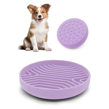 Imagem de PERCELL Tigela de alimentação lenta para cães com ventosas - design de labirinto de silicone antiderrapante para cães (roxo)