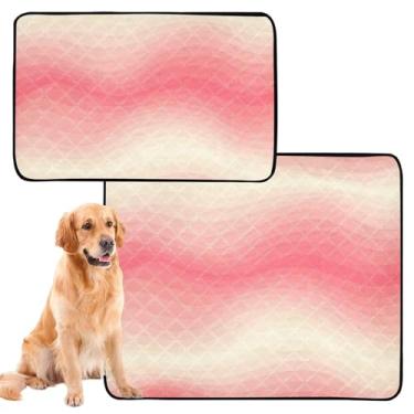 Imagem de Almofada reutilizável para gatos de estimação blush pastel com ondulações brancas laváveis para animais de estimação tapete de urina para cães fofos à prova d'água absorventes almofadas de parto