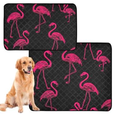 Imagem de TSENQUE Tapetes de flamingos rosa pretos reutilizáveis para animais de estimação laváveis tapetes de xixi à prova d'água para gaiola de cachorro, almofada absorvente de parto, pequeno x pacote com 3